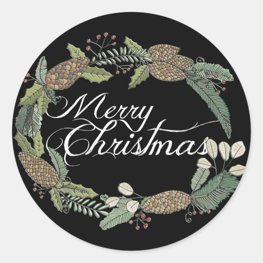 Vrolijke Kerstmis dennen kegels en groen Stickers (Voorkant)