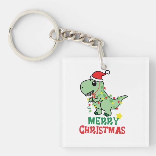Vrolijke Kerstmis Dinosaurus Sleutelhanger (voorkant)