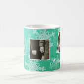 Vrolijke Kerstmis Emerald Snowflakes Fotocollage Koffiemok (Center)