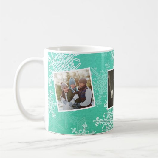 Vrolijke Kerstmis Emerald Snowflakes Fotocollage Koffiemok (Links)