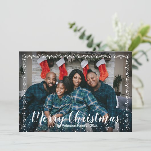 Vrolijke Kerstmis Garland bijgesneden Flat Foto Va Feestdagenkaart (Staand voorkant)