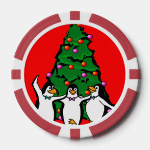 Vrolijke Kerstmis Gelukkige Pinguïns Poker Chips, Chips
