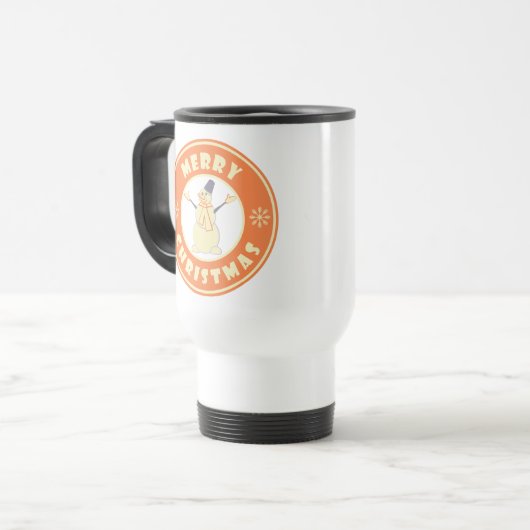 Vrolijke Kerstmis gelukkige sneeuwman beroemde kof Reisbeker (Voorkant links)