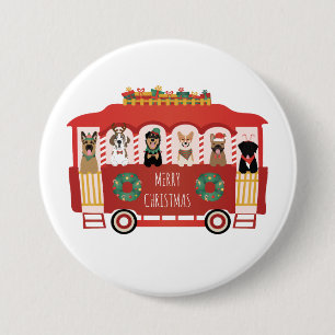 Vrolijke Kerstmis Honden Vakantie Trolly Ronde Button 7,6 Cm