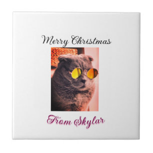 Vrolijke Kerstmis kat hond huisdier liefde foto Tegeltje