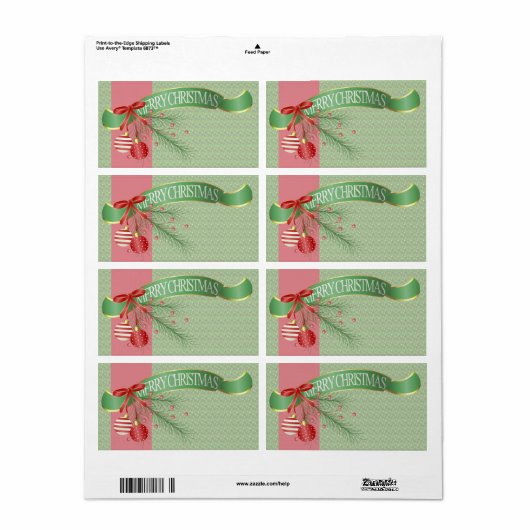 Vrolijke Kerstmis Linten en Bogen Keuken Labels (Full Sheet)