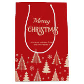 Vrolijke Kerstmis mideeuw rode beige bomen Medium Cadeauzakje (Voorkant)