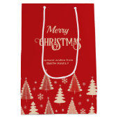 Vrolijke Kerstmis mideeuw rode beige bomen Medium Cadeauzakje (Achterkant)