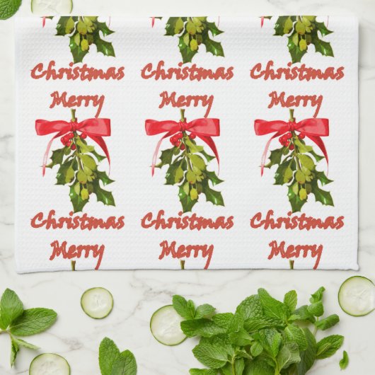 vrolijke kerstmis mistletoe theedoek (Gevouwen)