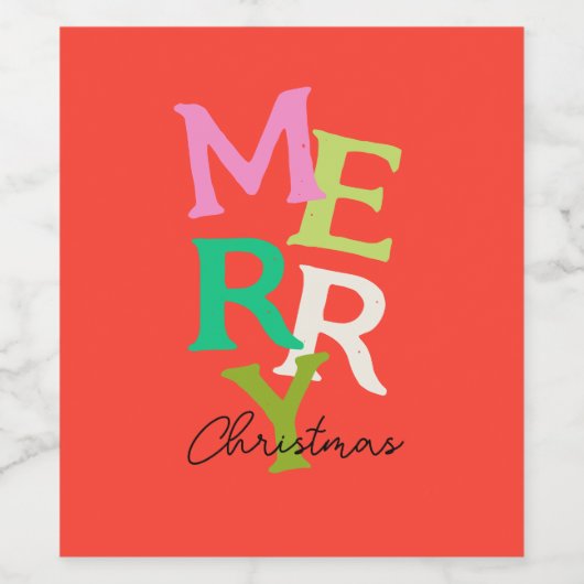 Vrolijke Kerstmis Moderne Heldere Vakantie Wijn Etiket (Enkel label)