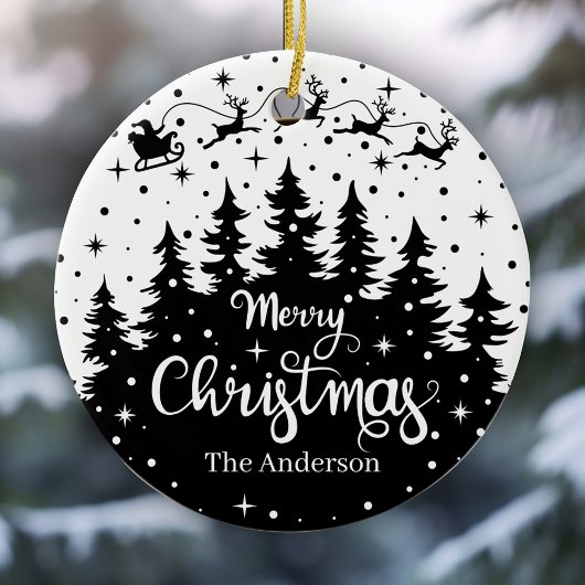 Vrolijke Kerstmis Pine Santa Claus Rendier Sleigh Keramisch Ornament