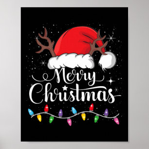 Vrolijke Kerstmis Rode Kerstman Hoed Rendier Xmas  Poster