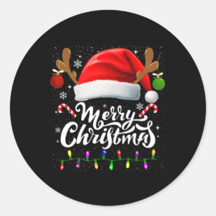 Vrolijke Kerstmis Rode Kerstman Hoed Rendier Xmas Ronde Sticker