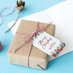VROLIJKE KERSTMIS RODE SCRIPT TYPOGRAFIE CADEAULABEL