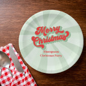 Vrolijke Kerstmis Rood Groen Whimsical Typografie Papieren Bordje