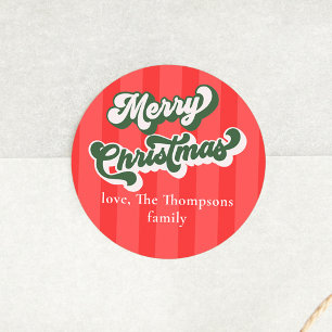 Vrolijke Kerstmis Rood Groen Whimsical Typografie Ronde Sticker