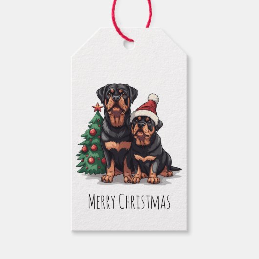Vrolijke Kerstmis Rottweiler Hond Kerstboom Cadeaulabel (Voorkant)