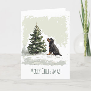 Vrolijke Kerstmis Rottweiler Hond Kerstboom Feestdagen Kaart