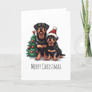 Vrolijke Kerstmis Rottweiler Hond Kerstboom Feestdagen Kaart