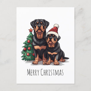 Vrolijke Kerstmis Rottweiler Hond Kerstboom Feestdagenkaart