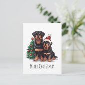 Vrolijke Kerstmis Rottweiler Hond Kerstboom Feestdagenkaart (Staand voorkant)