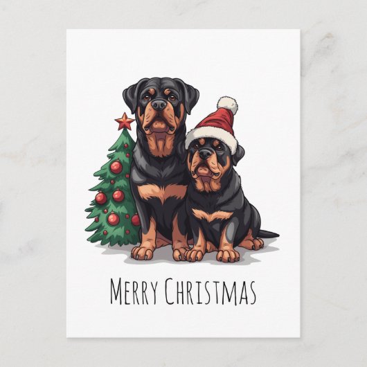 Vrolijke Kerstmis Rottweiler Hond Kerstboom Feestdagenkaart (Voorkant)