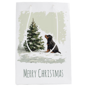 Vrolijke Kerstmis Rottweiler Hond Kerstboom Medium Cadeauzakje