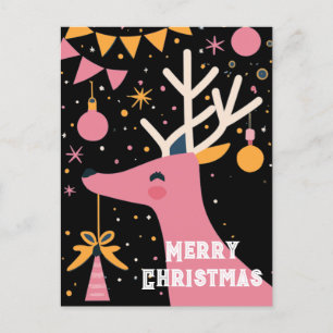 Vrolijke Kerstmis roze rendier feestelijke illustr Feestdagenkaart