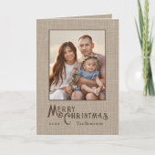 Vrolijke Kerstmis Rustieke Burlap Print Familiefot Feestdagen Kaart (Voorkant)