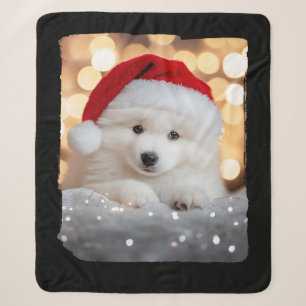 Vrolijke Kerstmis Samoyed Puppy Hond met Santa Hat Sherpa Deken