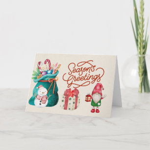 Vrolijke Kerstmis Sneeuwman en Gnome Kaart