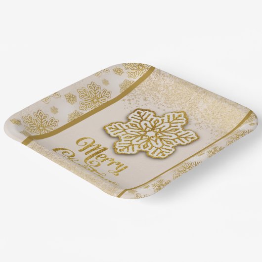 Vrolijke Kerstmis Snowflakes Gouden Glitter Sparkl Papieren Bordje (Gebogen)