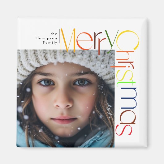 Vrolijke Kerstmis speelse letters aangepaste foto Magneet (Voorkant)