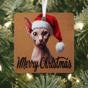 Vrolijke Kerstmis Sphynx Kat, Kerstmis Santa Sphyn Metalen Ornament