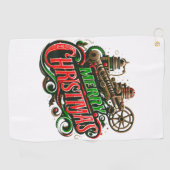 Vrolijke Kerstmis steampunk Golfhanddoek (Horizontaal)