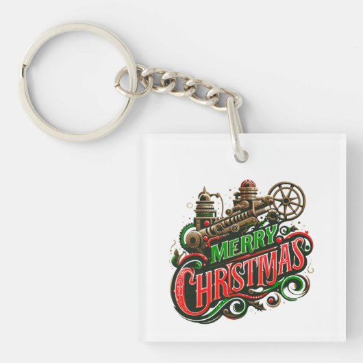 Vrolijke Kerstmis steampunk Sleutelhanger (voorkant)