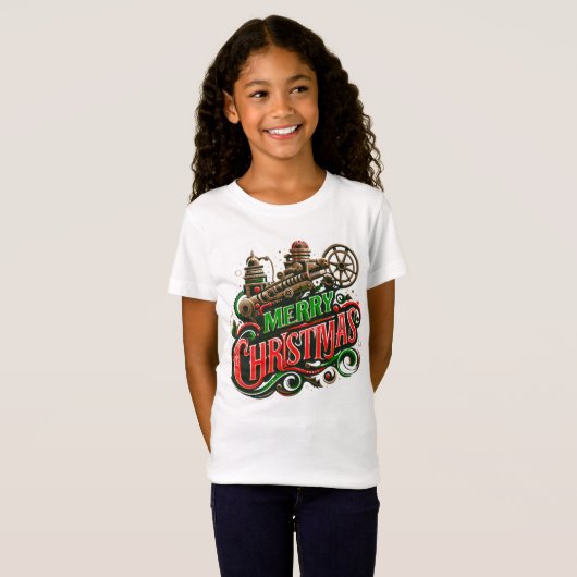 Vrolijke Kerstmis steampunk T-shirt (Voorkant volledig)