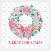 Vrolijke Kerstmis Sticker met Preppy Wreath (Voorkant)