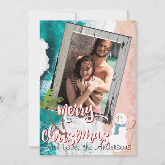 Vrolijke Kerstmis van de Kerstkaart van het Strand (Voorkant)