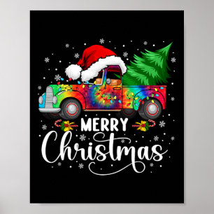 Vrolijke Kerstmis Vrachtwagen Boom Santa Hoed Lich Poster