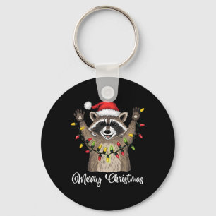 Vrolijke Kerstmis Wasbeer Santa Hat Xmas Light Pjs Sleutelhanger