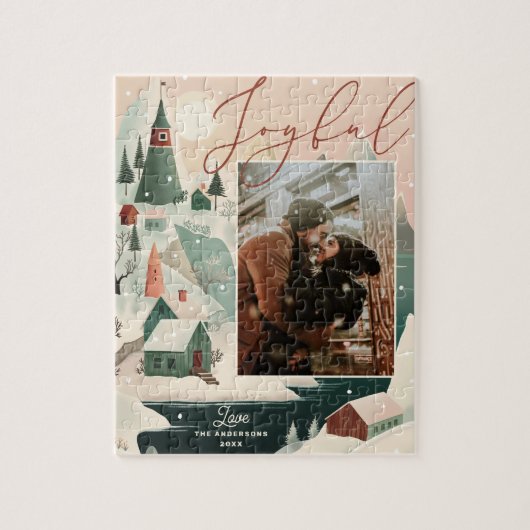 Vrolijke Kerstmis winter bergdorp landschap Legpuzzel (Verticaal)