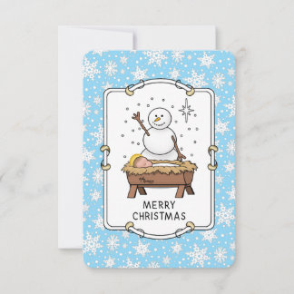 Vrolijke Kerstmiskerststal Baby Jesus Snowman Bedankkaart