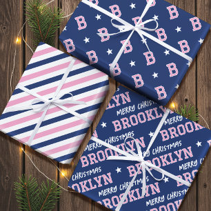 Vrolijke Kerstnaam Monogram Roze Marine Tiener Mei Inpakpapier Vel
