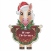 Vrolijke Kerstpaard met banner Sticker (Voorkant)