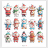 Vrolijke kerstpersonages sticker (Vel)