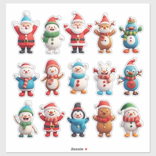 Vrolijke kerstpersonages sticker (Vel)