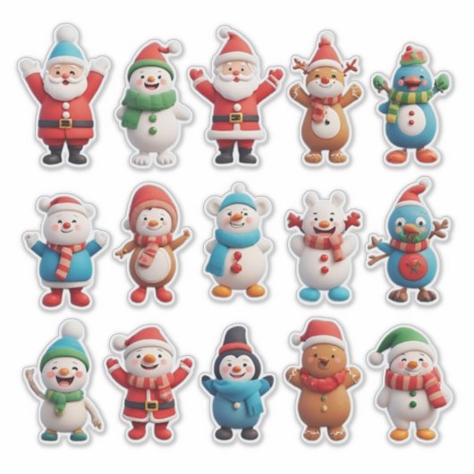 Vrolijke kerstpersonages sticker (Voorkant)