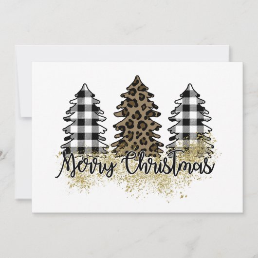 Vrolijke kerstplaid en luipaardprintbomen feestdagenkaart (Voorkant)
