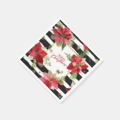 Vrolijke kerstpunsettia's, zwarte streepservetten servet (Hoek)